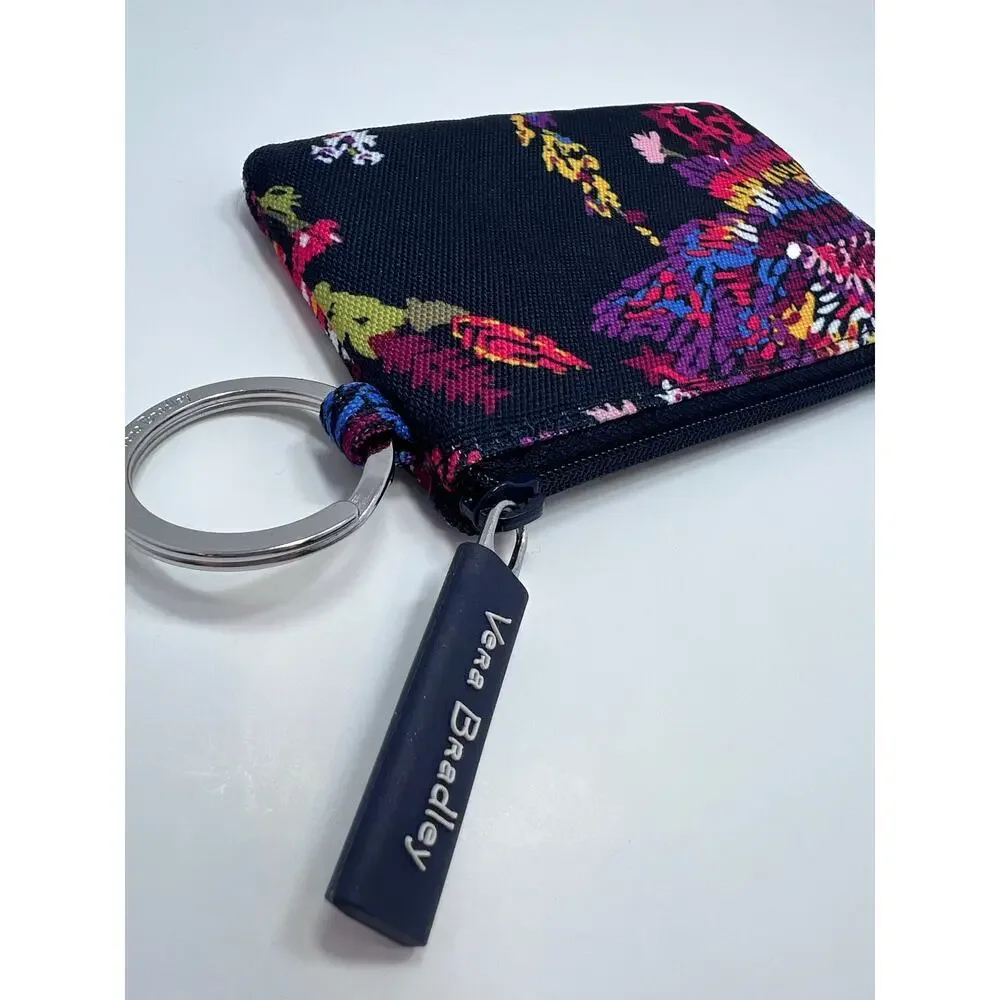Vera Bradley Zip ID Case / Coin Purse Keychain Midnight Wildflower - Picture 4 of 5